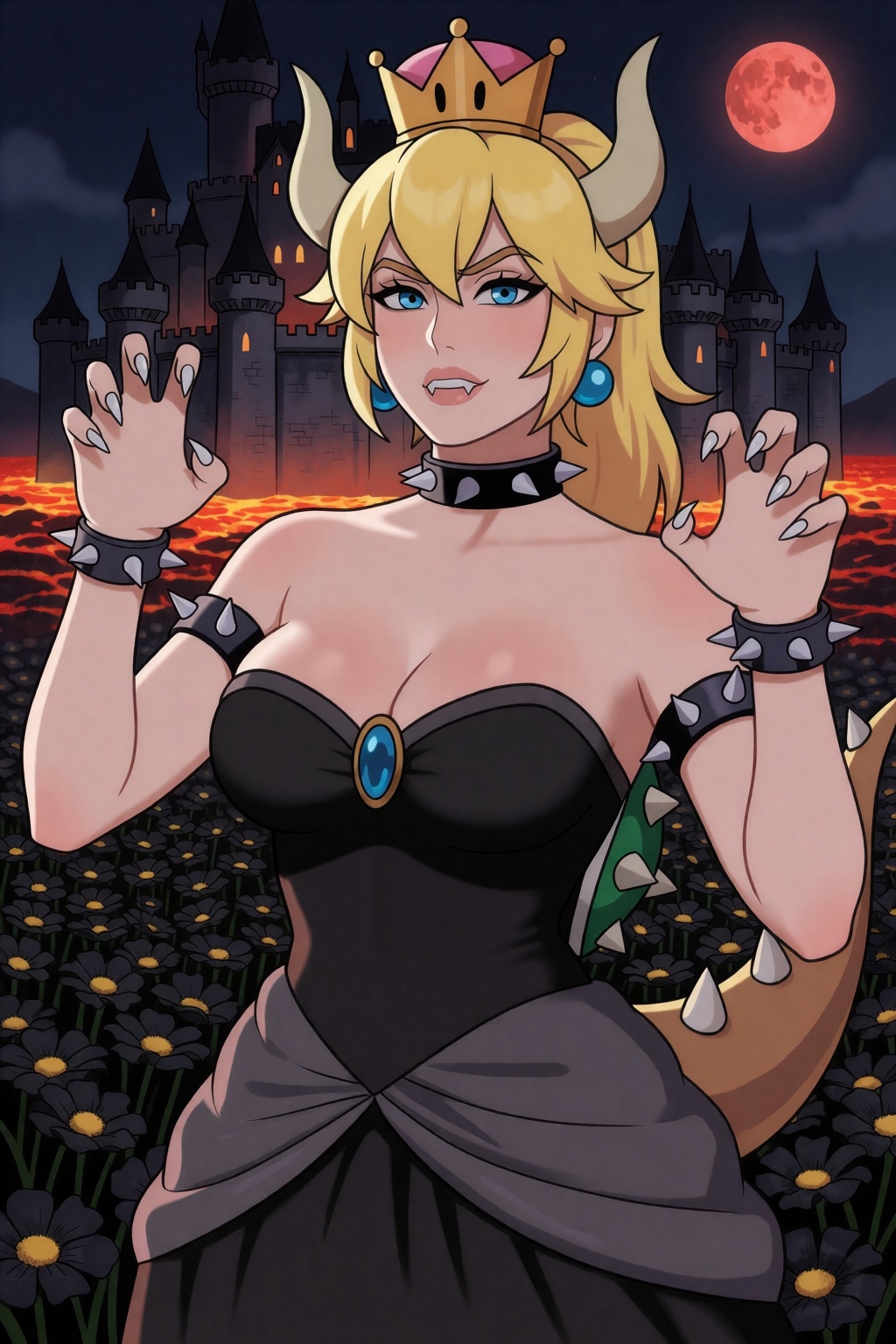 sfw. naughty-taboos-style. upper body shot,  standing tall,  she bearing her fangs and her claws on Tensor.Art