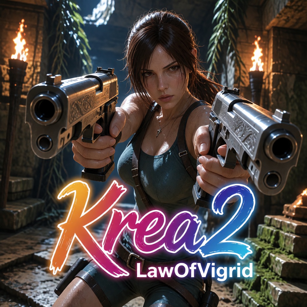 a scene featuring Lara Croft with,  looking directly at the viewer with serious expression. her body is glistening from sw...