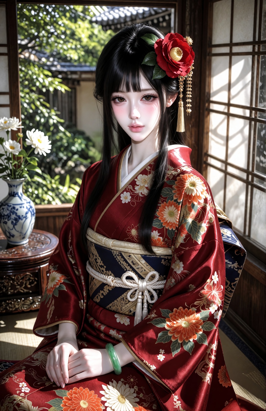 cinematic medium shot,  elegant Taisho-Roman aesthetic,  dramatic traditional portrait on Tensor.Art