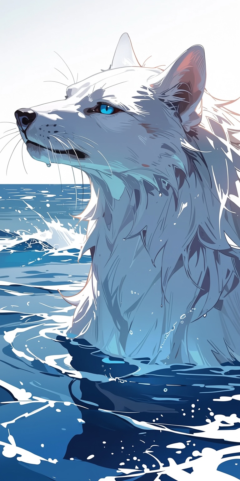 1snowleopard,  icy blue eyes,  partially submerged on Tensor.Art