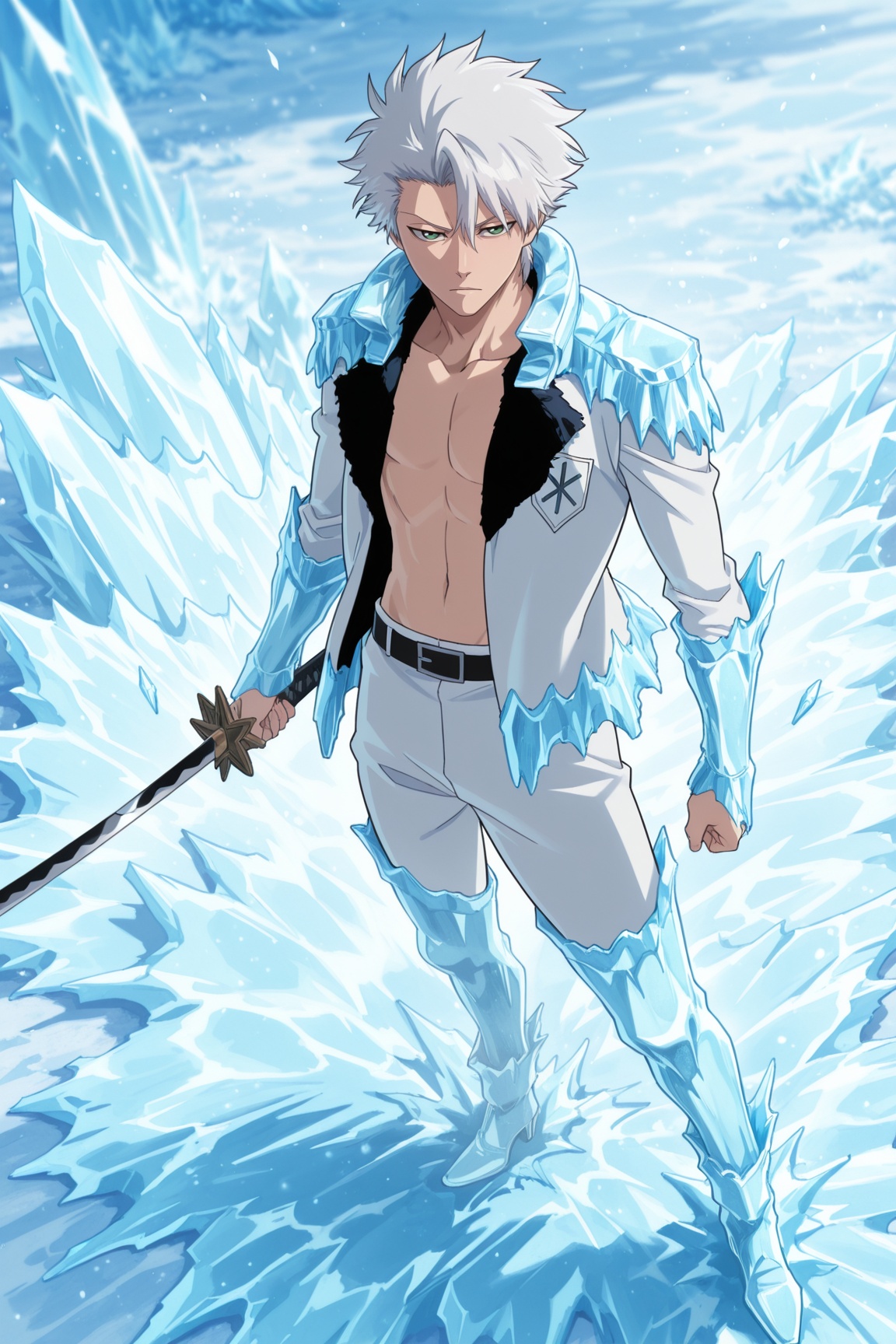 toushirou hitsugaya,  anime coloring,  white hair on Tensor.Art