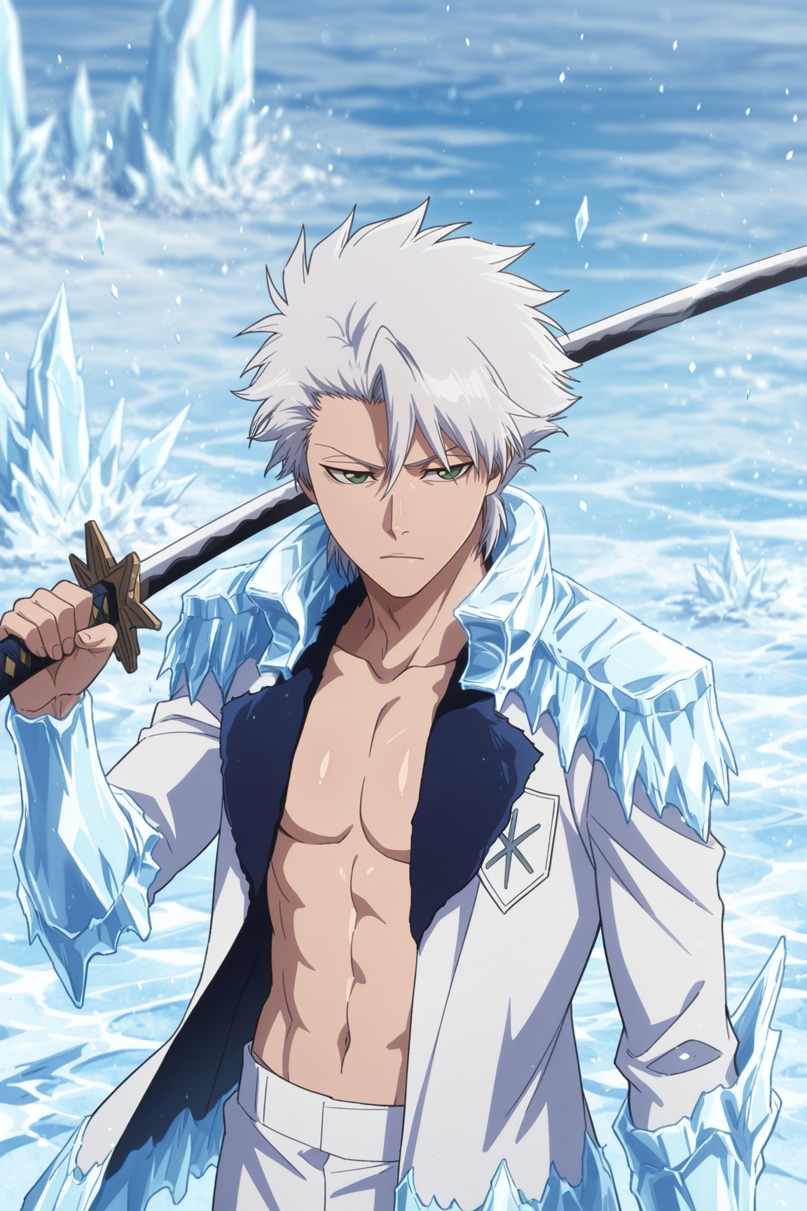 toushirou hitsugaya,  white hair,  green eyes on Tensor.Art