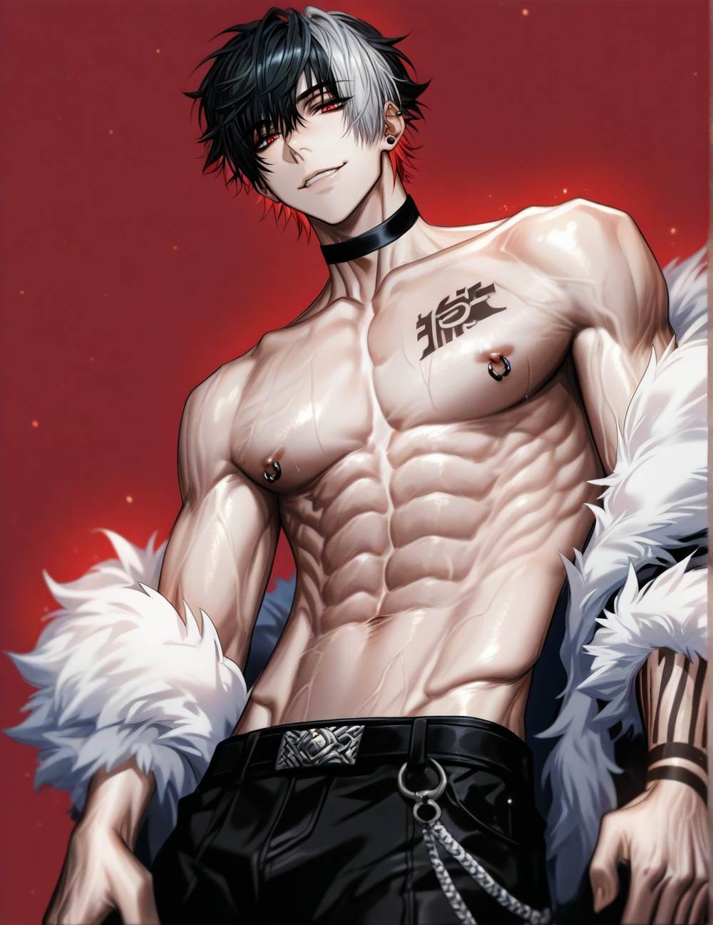 boy,  bishounen,  red background on Tensor.Art