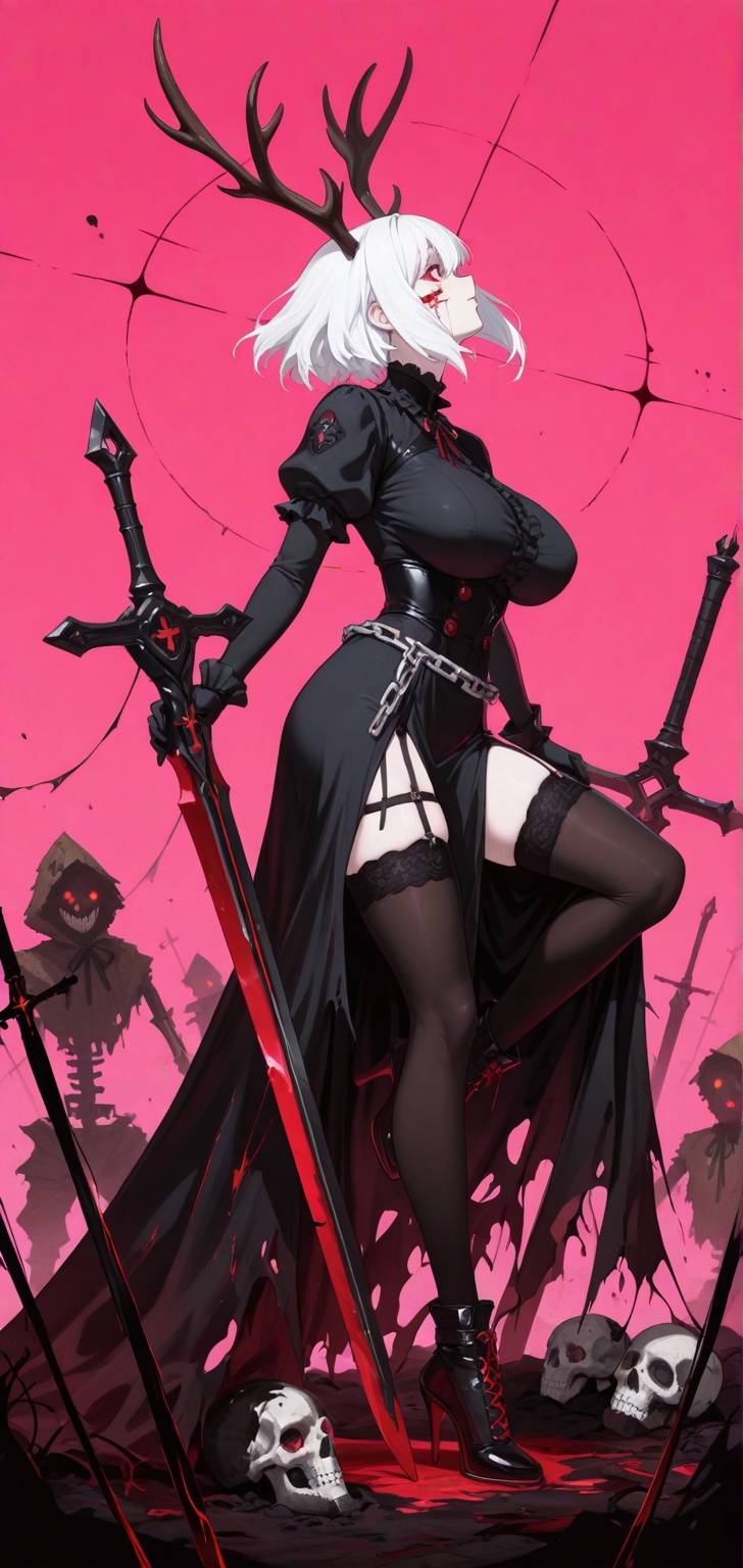In the style of anime,  a cyberpunk warriorin front of a solid intense pink background,  huge boobs on Tensor.Art
