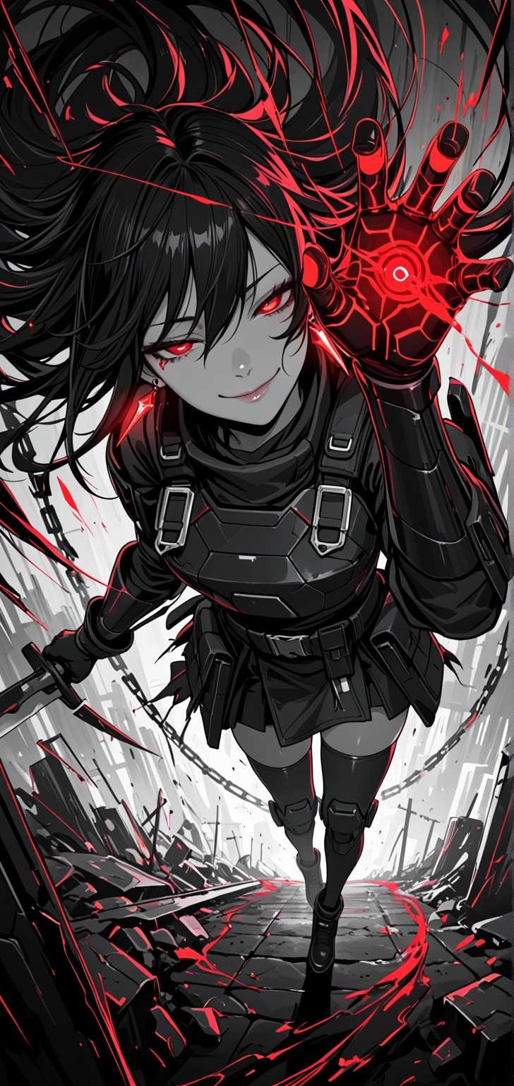 In the style of a cyberpunk warriorin front of a solid intense,  Cyber-Samuraji,  metal chain on Tensor.Art