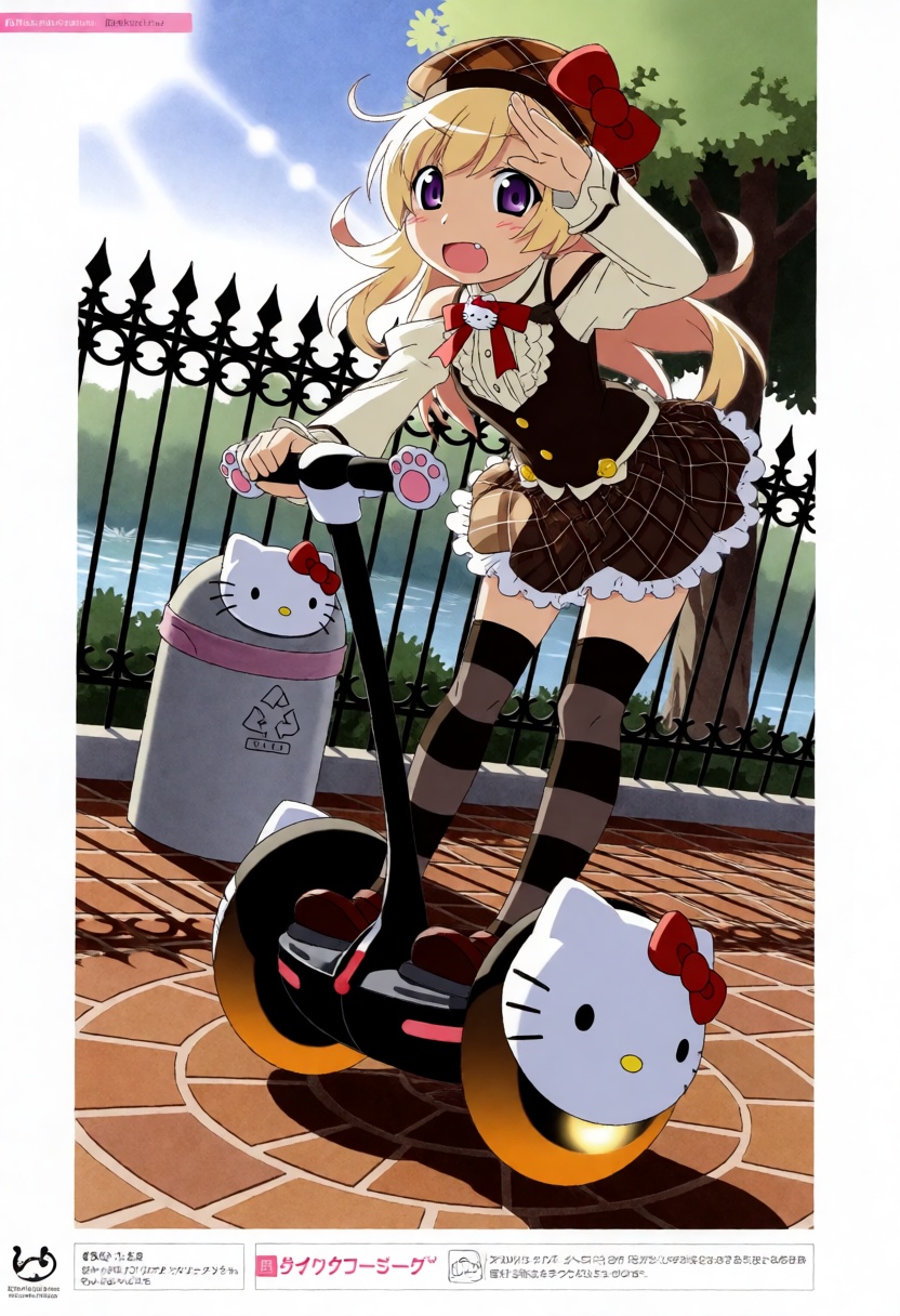 poyoyonrock. A full shot,  low-angle environmental scene shows a blonde young girl with large purple eyes,  identified as...