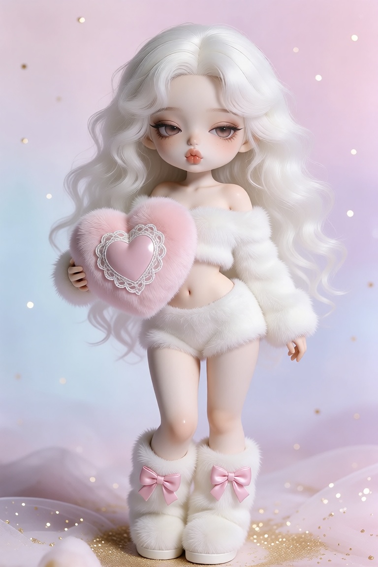 this is a highly detailed photograph of a stylized,  porcelain-like doll with a delicate,  ethereal appearance on Tensor.Art