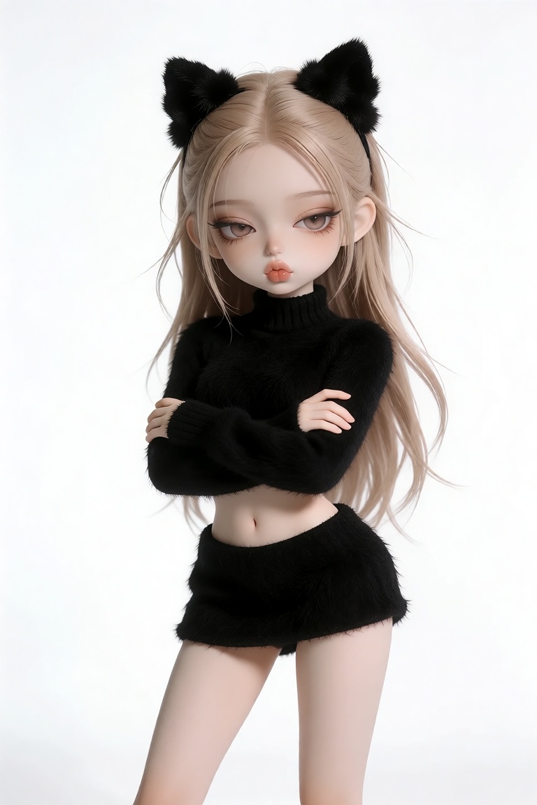 this is a photograph of a highly detailed,  stylized doll with a modern anime aesthetic,  the doll has long on Tensor.Art