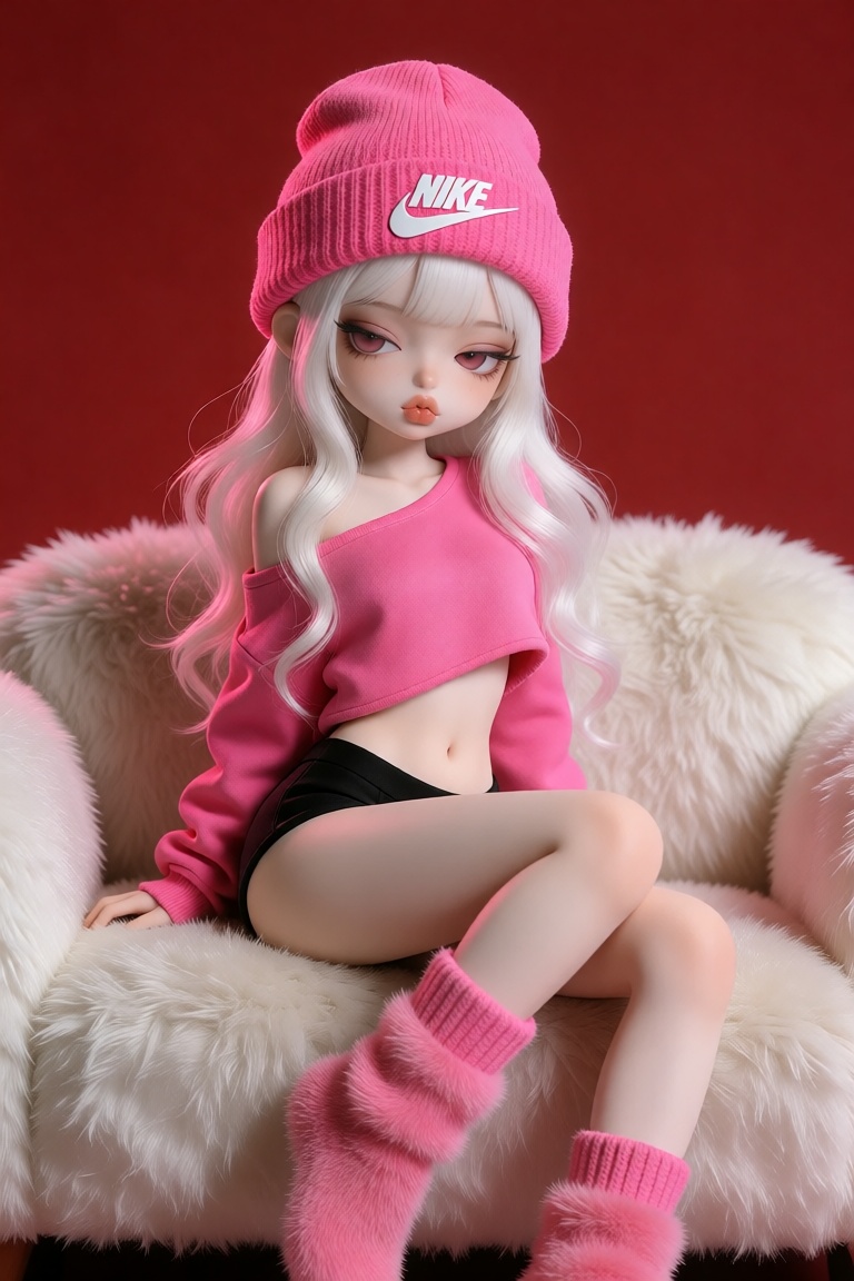 this is a photograph of a highly detailed,  stylized doll with a contemporary,  fashion-forward appearance on Tensor.Art