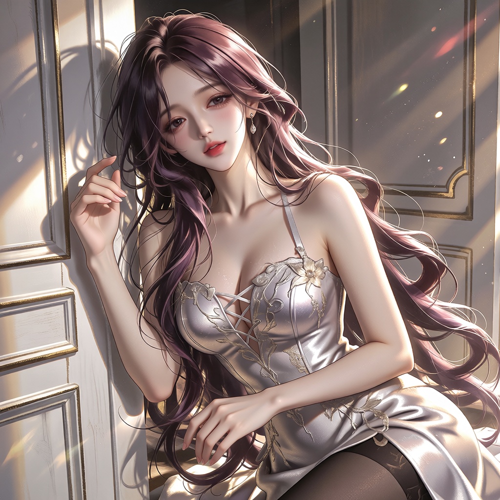 han,  xian,  Three-quarter shot of a beautiful young woman with long on Tensor.Art