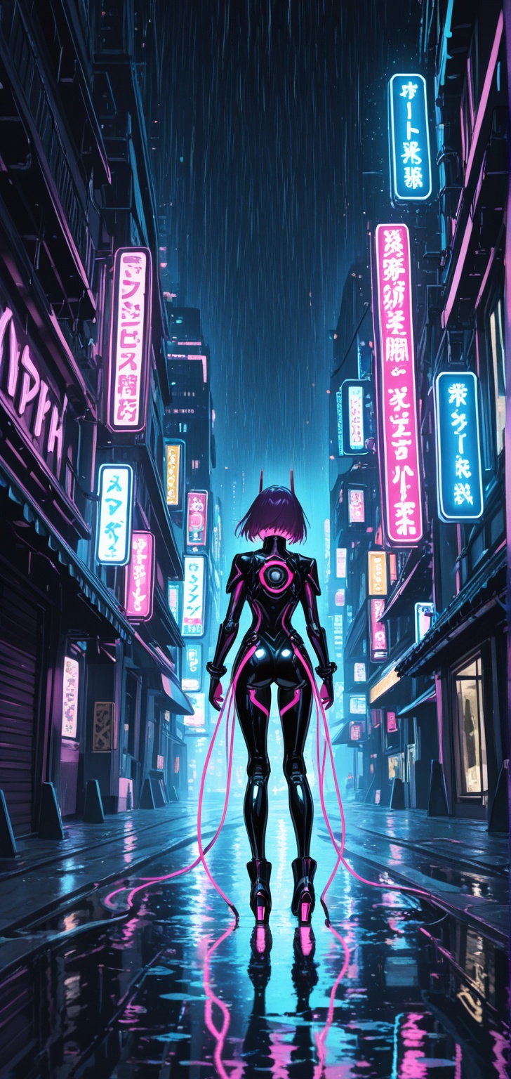 A premium modern anime key visual style,  high-quality Japanese animation cel style,  capturing a futuristic cyberpunk gir...
