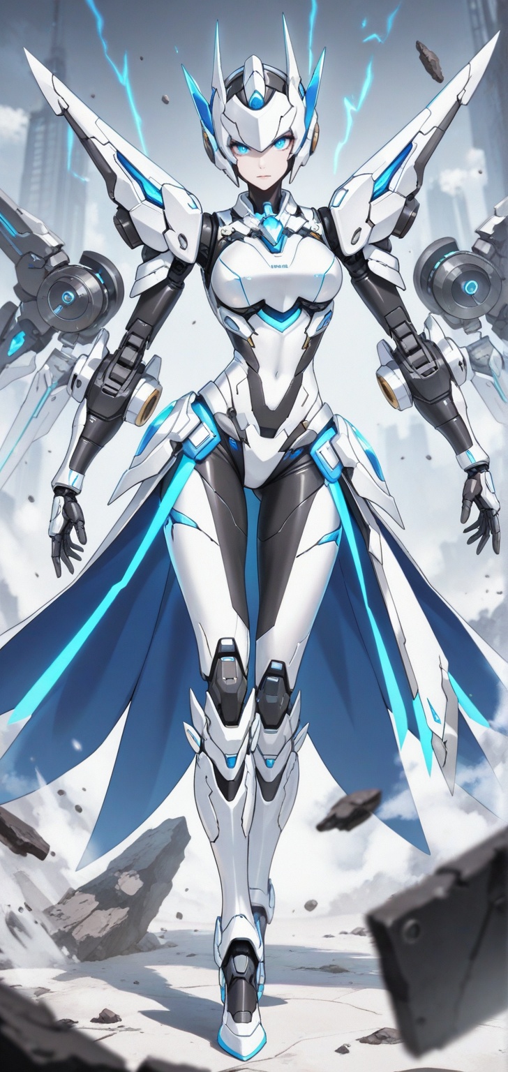 A Machinist's Machine Queen. She has a sleek and attractive black robotic body with blue eyes on her faceless head and glo...