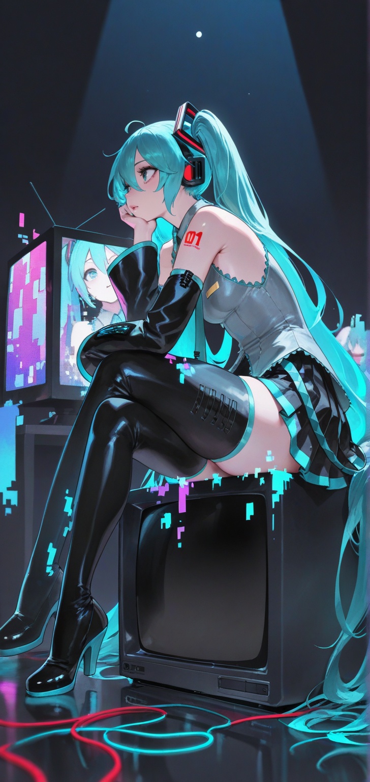 1girl,  hatsune miku,  sitting on Tensor.Art