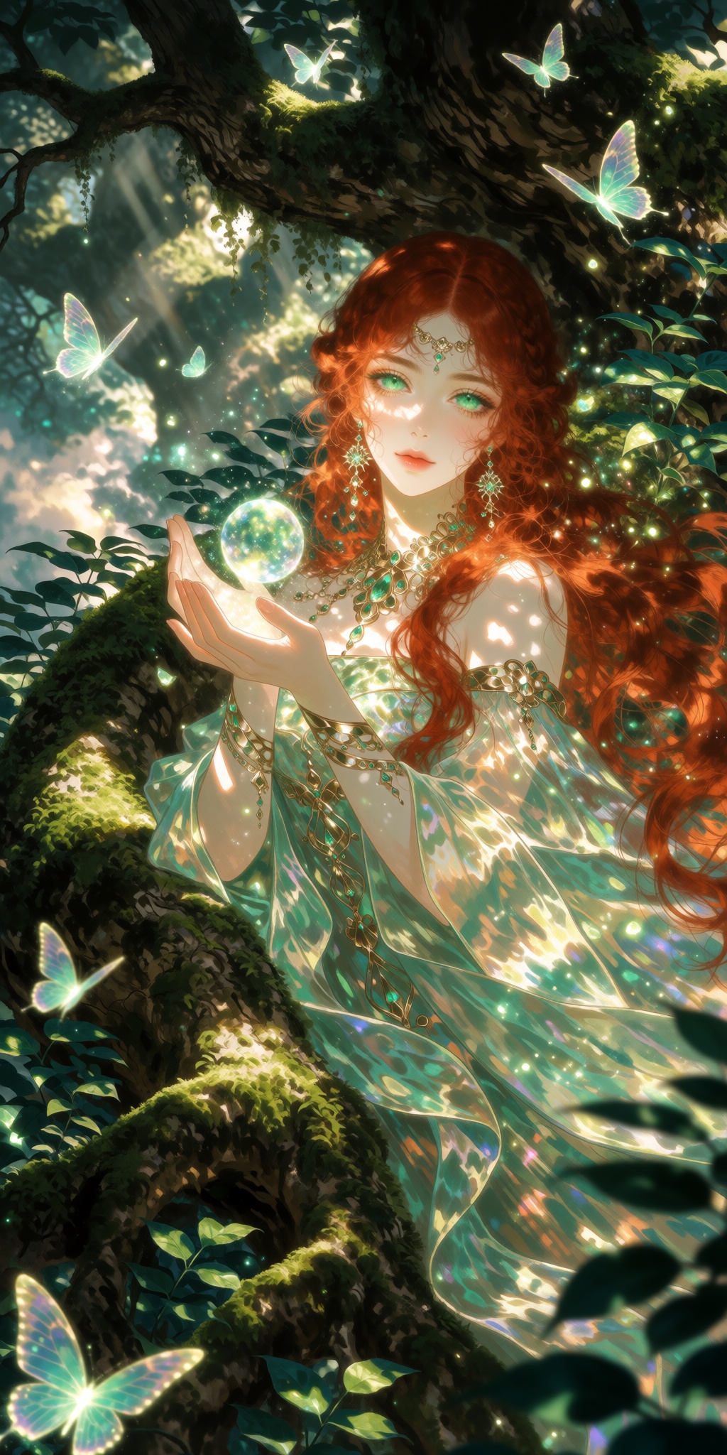 Ethereal fantasy portrait of a graceful woman with long auburn hair,  emerald-green eyes,  warm ivory skin on Tensor.Art
