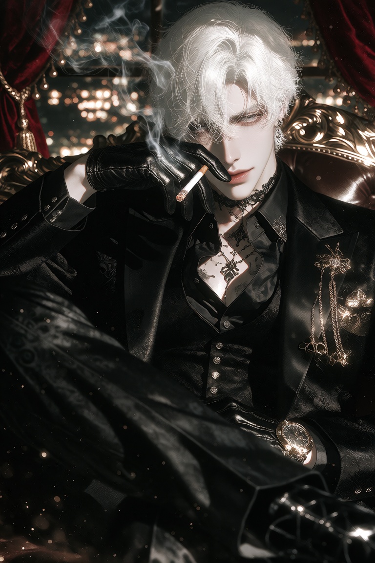***** male,  strikingly handsome,  messy white hair on Tensor.Art