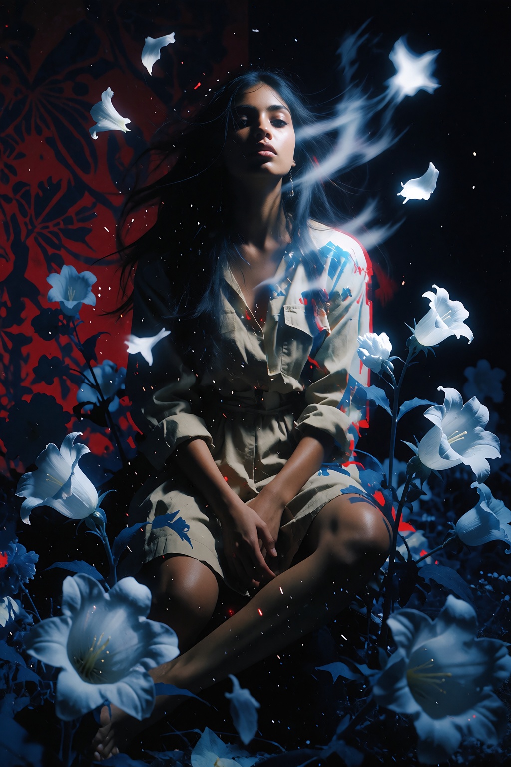 spectral blue glow,  digital glitch distortion,  high-contrast chiaroscuro on Tensor.Art