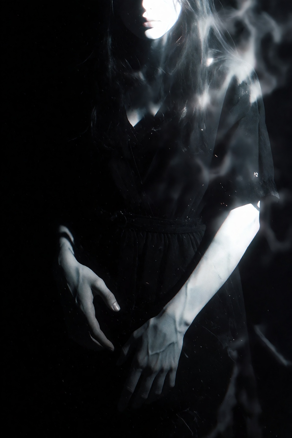 spectral blue glow,  digital glitch distortion,  high-contrast chiaroscuro on Tensor.Art