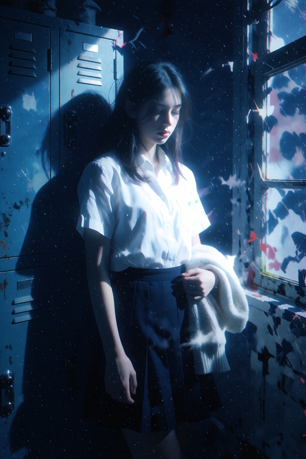 spectral blue glow,  digital glitch distortion,  high-contrast chiaroscuro on Tensor.Art