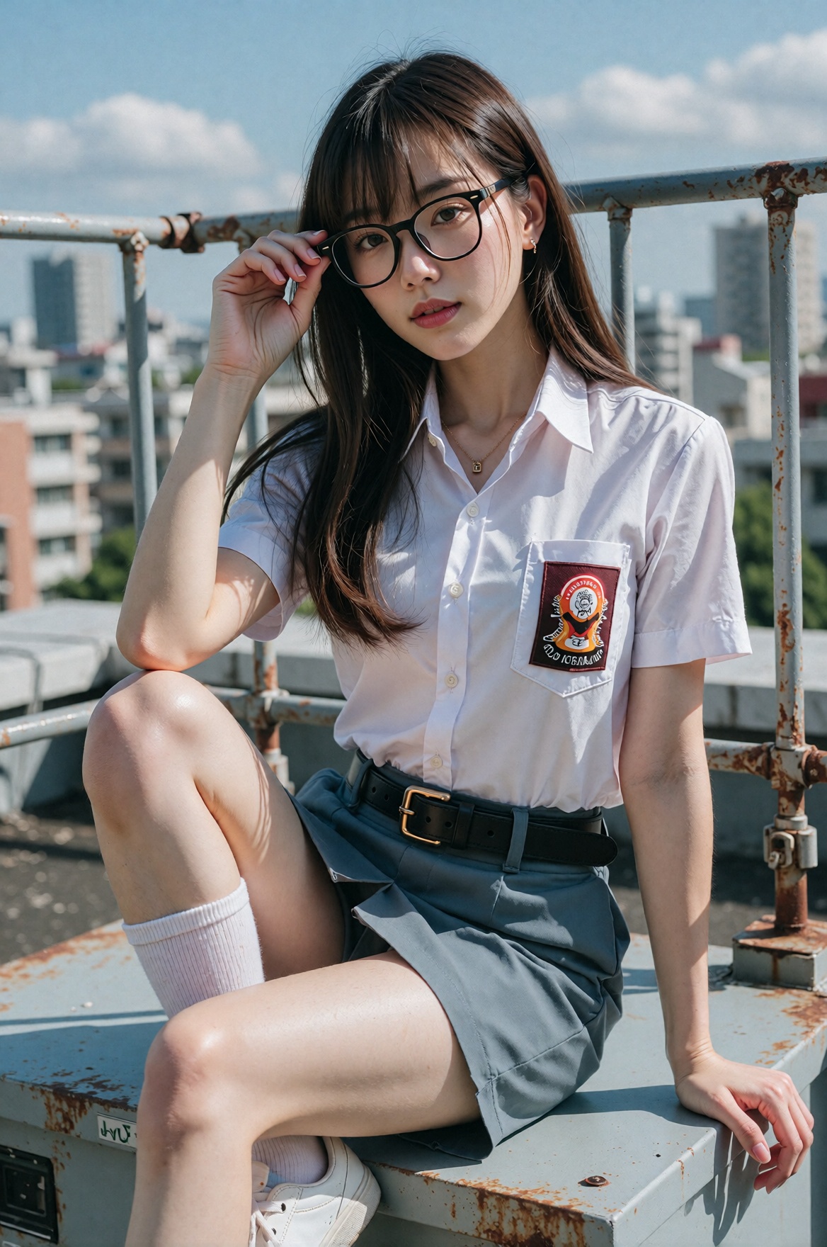 medium-long portrait,  eye-level perspective,  natural rooftop composition with balanced framing on Tensor.Art