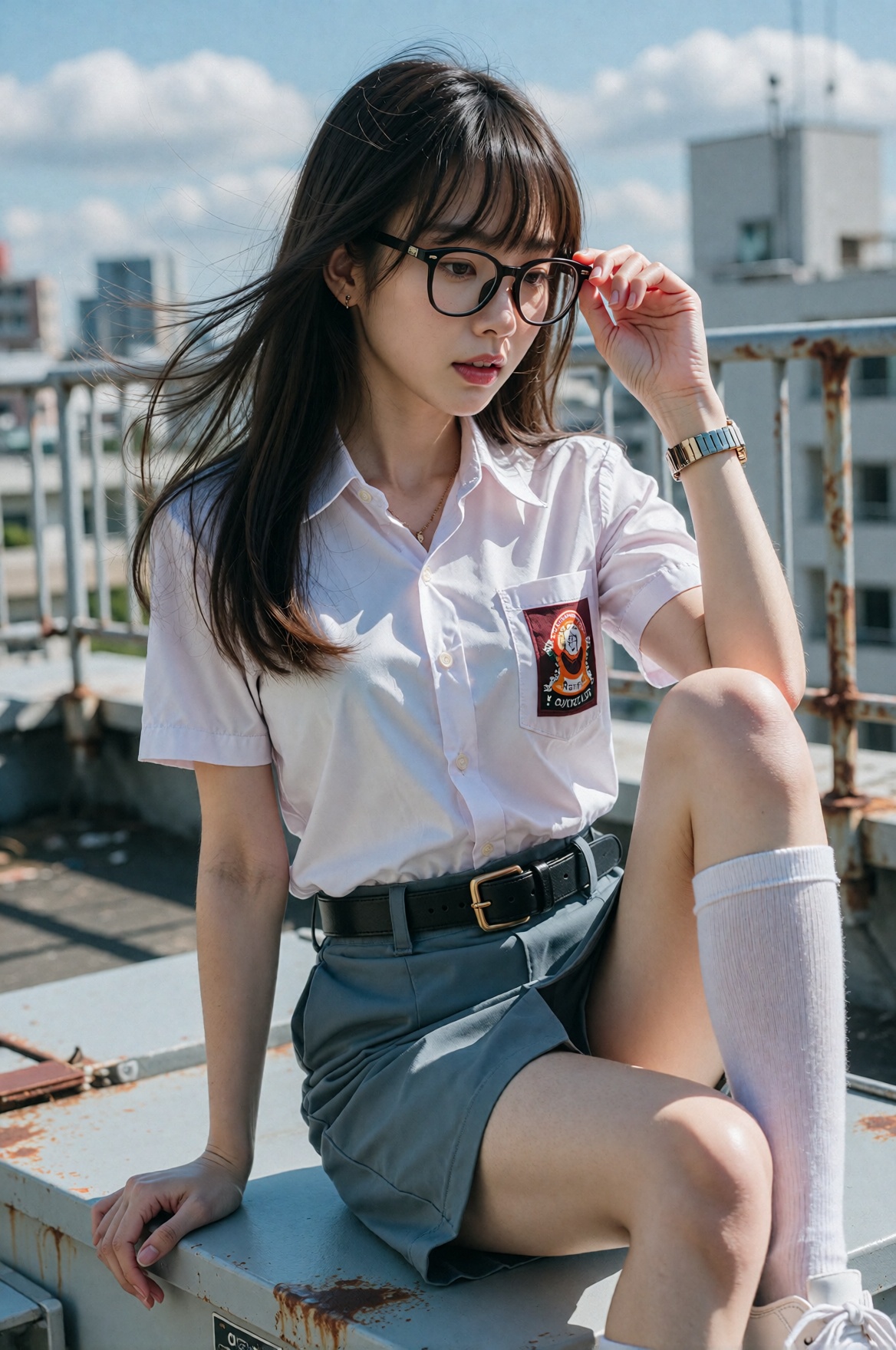 medium-long portrait,  eye-level perspective,  natural rooftop composition with balanced framing on Tensor.Art
