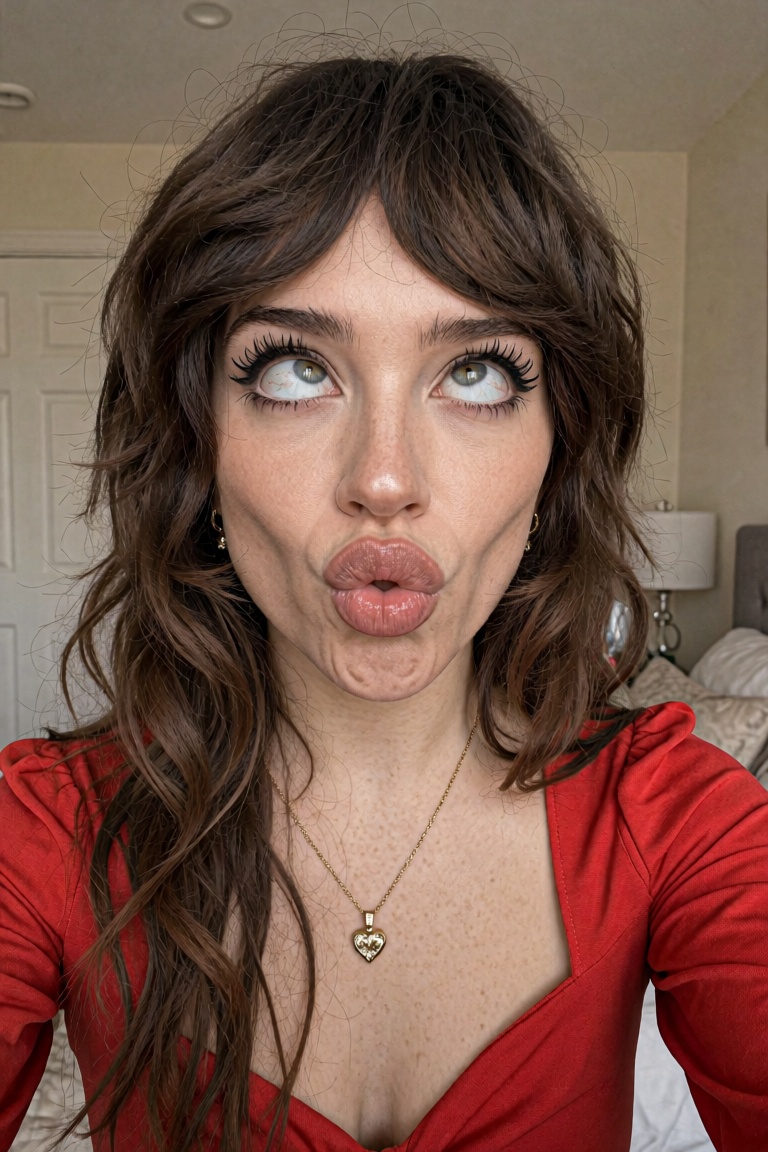 A playful expression: the eyes are rolled dramatically upward and slightly inward,  showing a significant amount of the wh...