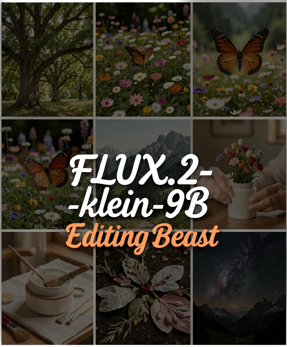 In this photo's Centre position there was written using big Stylish font in White colour (FLUX.2-klein-9B) and After this...