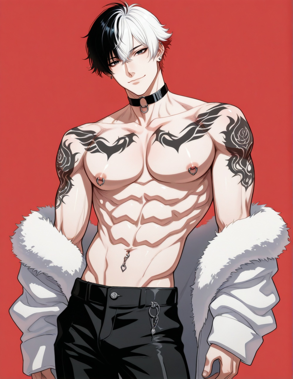 boy,  bishounen,  red background on Tensor.Art