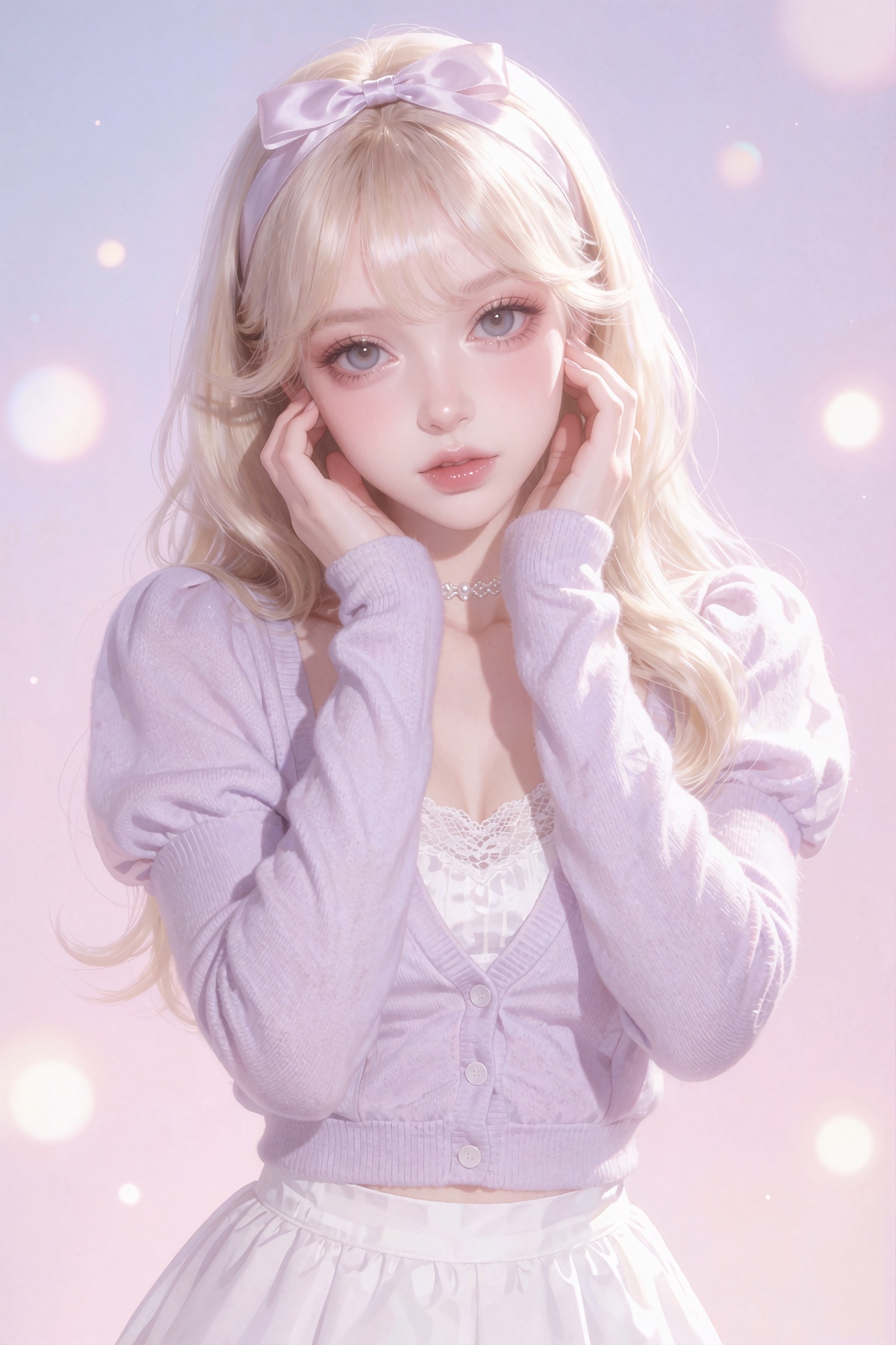A hyperreal digital illustration of an ***** woman with a glass-skin dreamcore doll aesthetic,  statuesque model proportio...