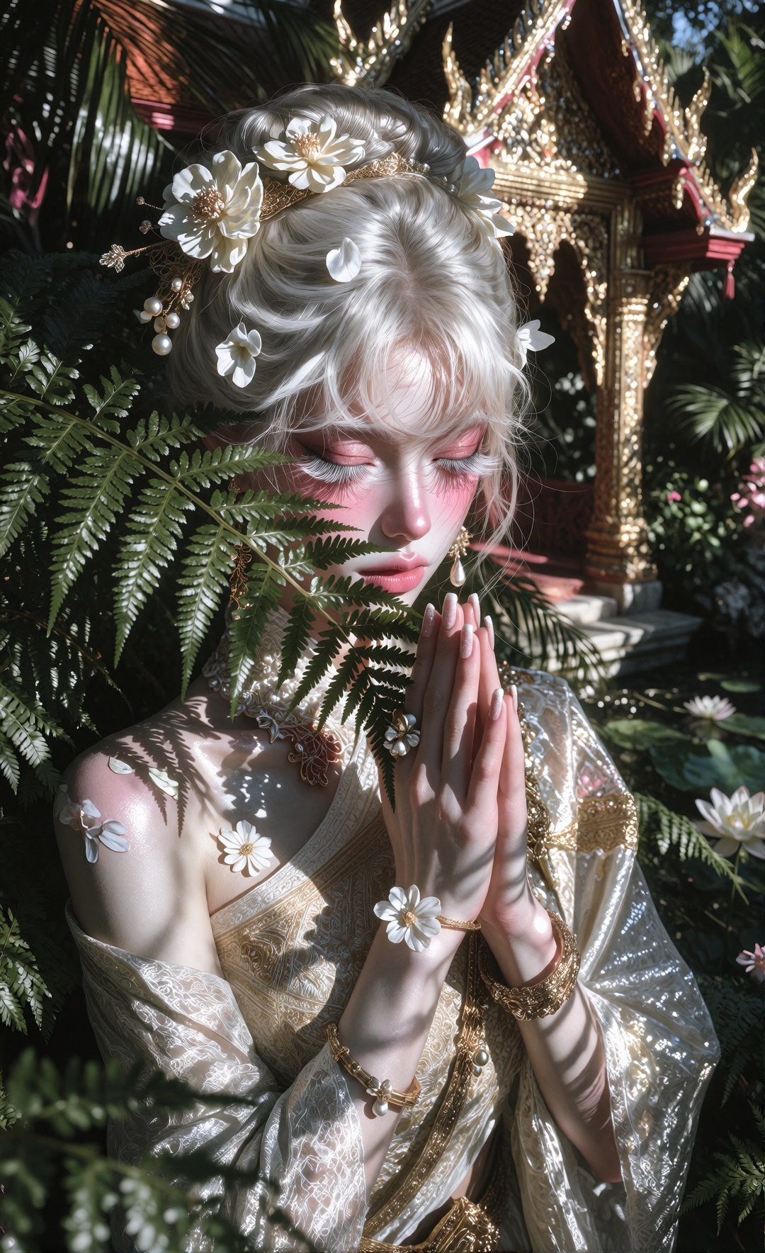 1girl,  solo,  pink makeup Eyelashes: extremely long White eyelashes on Tensor.Art