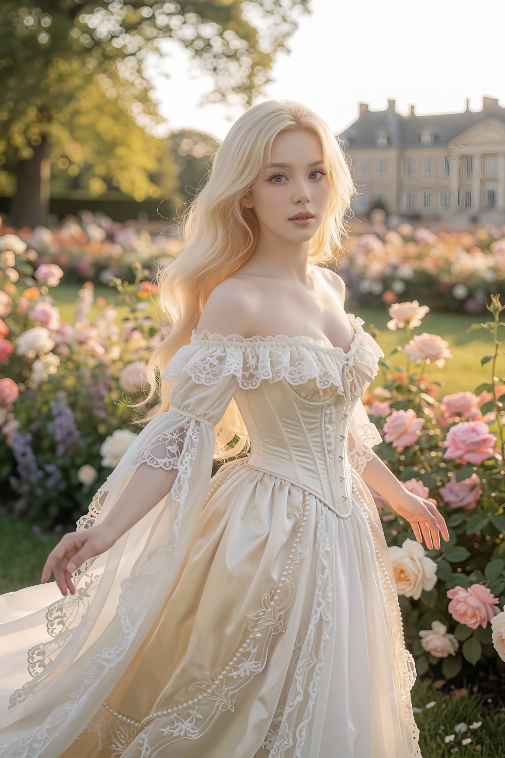 (Korean pale skin light),  Highlight softness on pale skin ,  (Corset lace off-the-shoulder robe: 1.35) on Tensor.Art