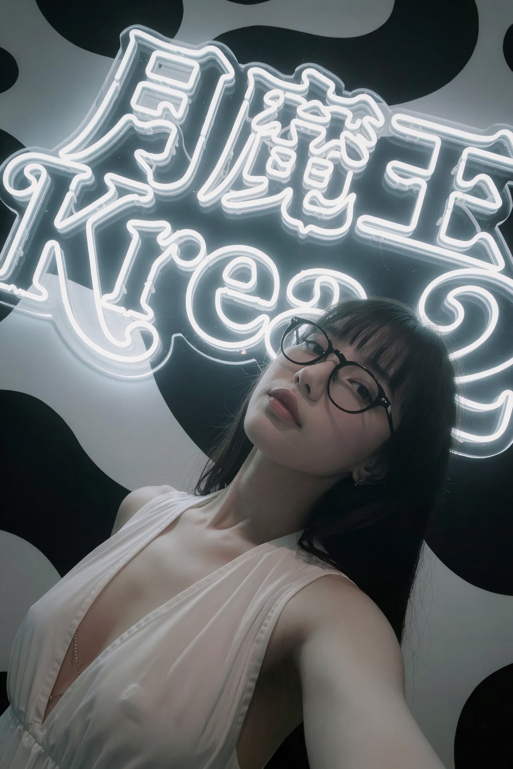 Create an ultra-detailed ******* shot of a stylish Instagram-style selfie taken on an iPhone from a low,  tilted angle. Fe...