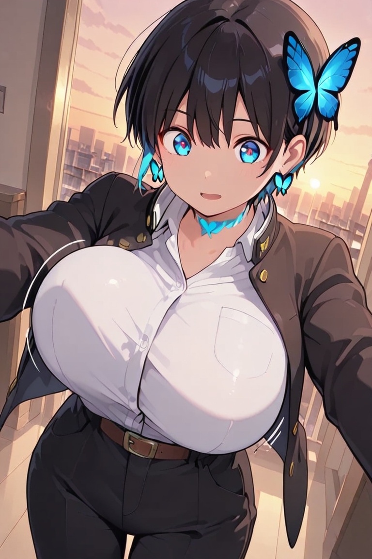 Glowing earrings & blue-under-layer hair,  Kiyoka-chan,  boyish style on Tensor.Art