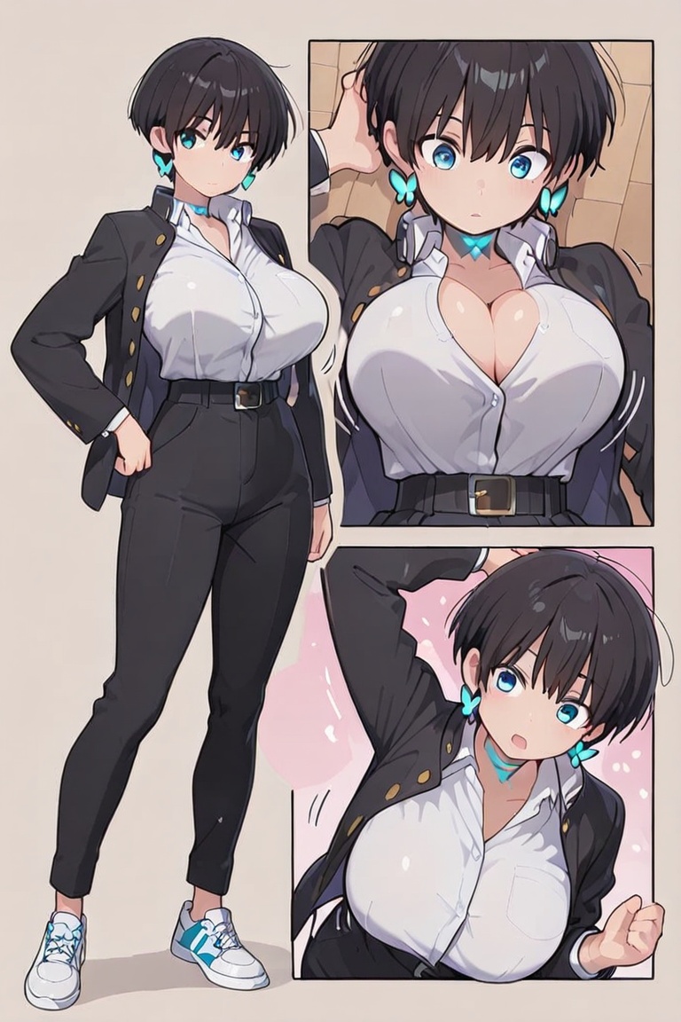 Glowing earrings & blue-under-layer hair,  Kiyoka-chan,  boyish style on Tensor.Art