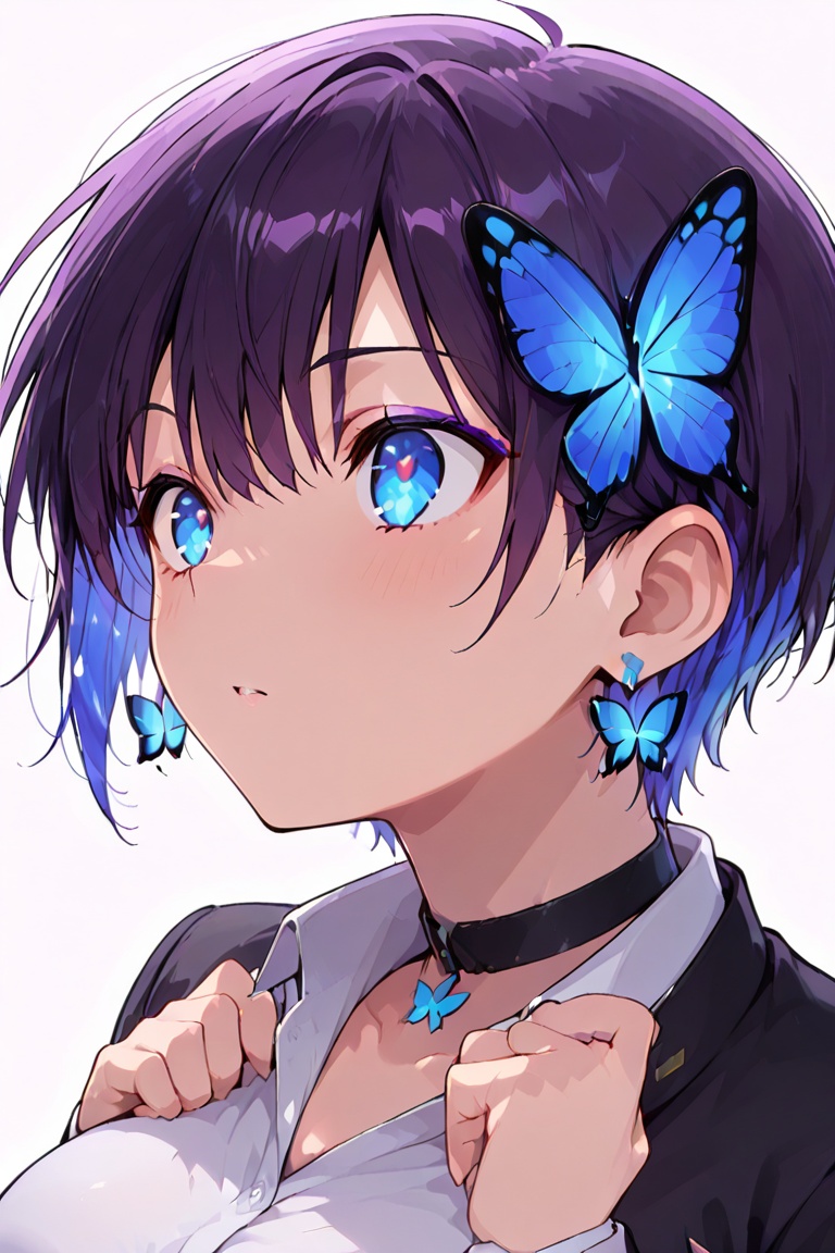 Glowing earrings & blue-under-layer hair,  Kiyoka-chan,  boyish style on Tensor.Art