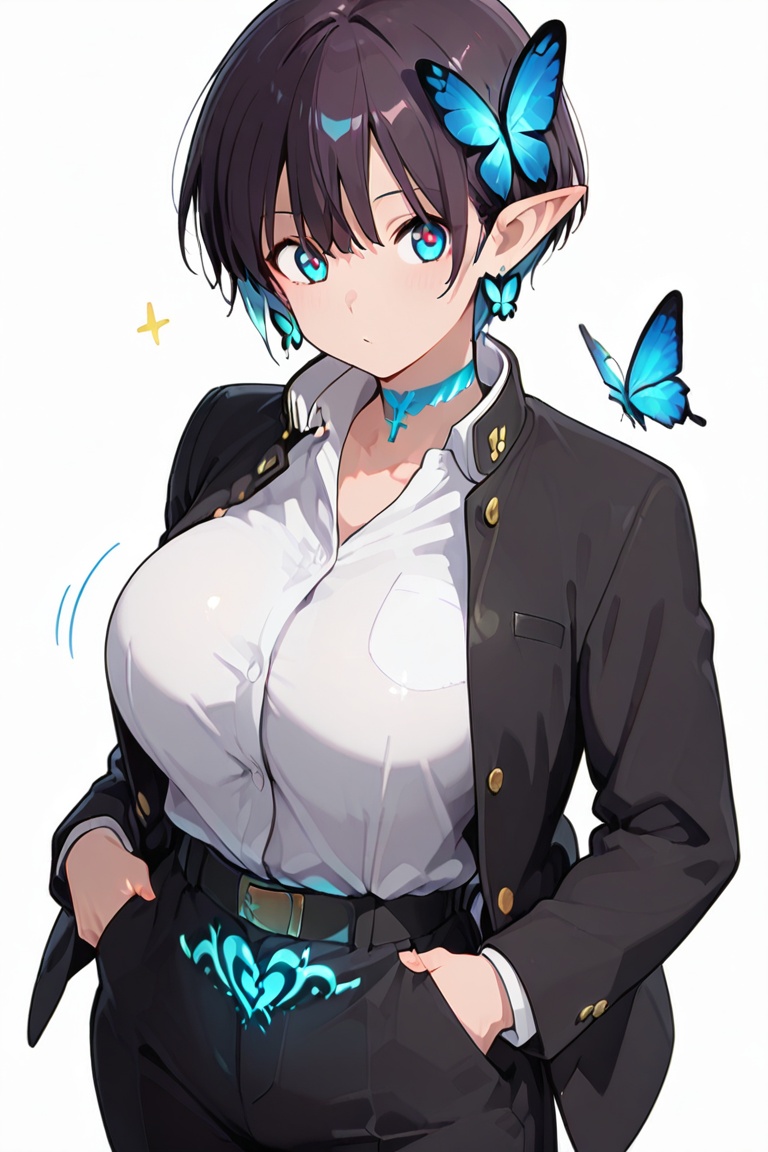 Glowing earrings & blue-under-layer hair,  Kiyoka-chan,  boyish style on Tensor.Art