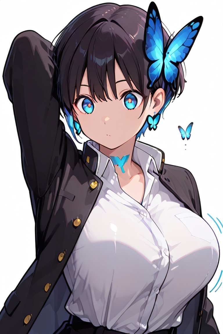 Glowing earrings & blue-under-layer hair,  Kiyoka-chan,  boyish style on Tensor.Art