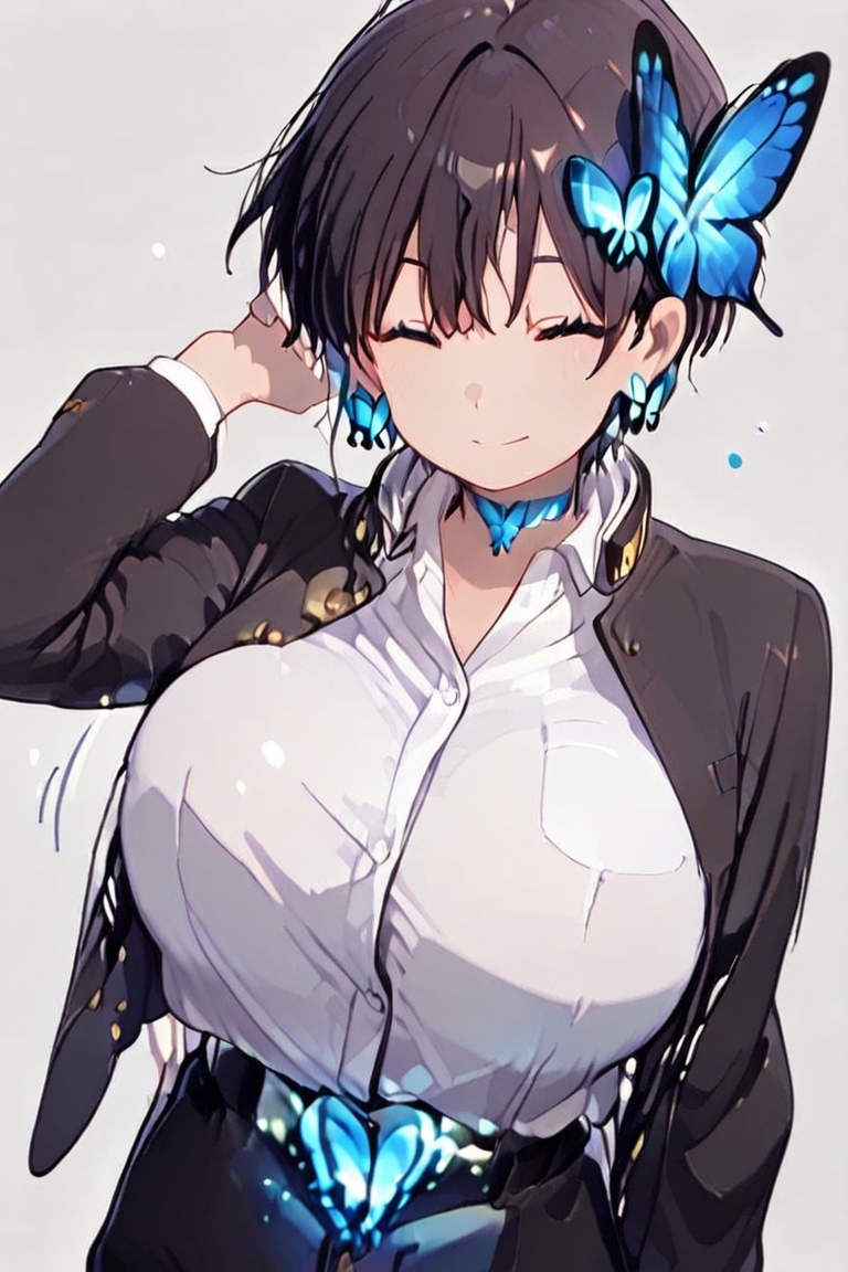 Glowing earrings & blue-under-layer hair,  Kiyoka-chan,  very short hair on Tensor.Art