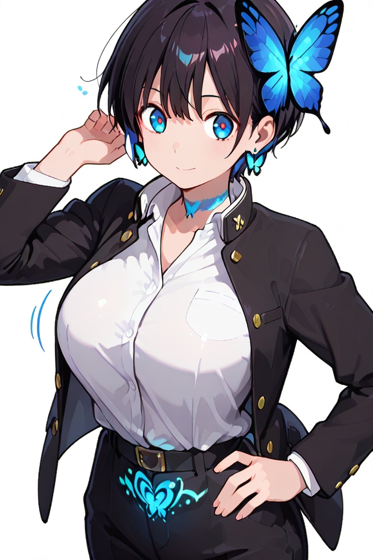 Glowing earrings & blue-under-layer hair,  Kiyoka-chan,  boyish style on Tensor.Art