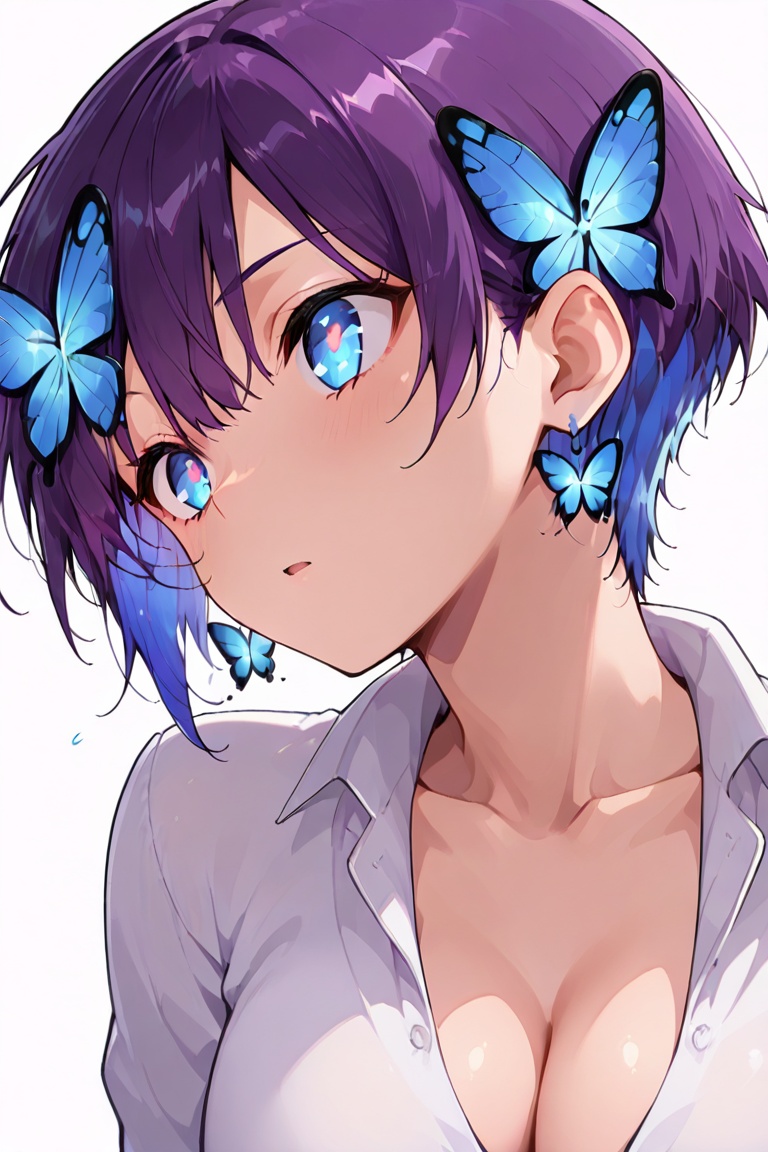Glowing earrings & blue-under-layer hair,  Kiyoka-chan,  boyish style on Tensor.Art