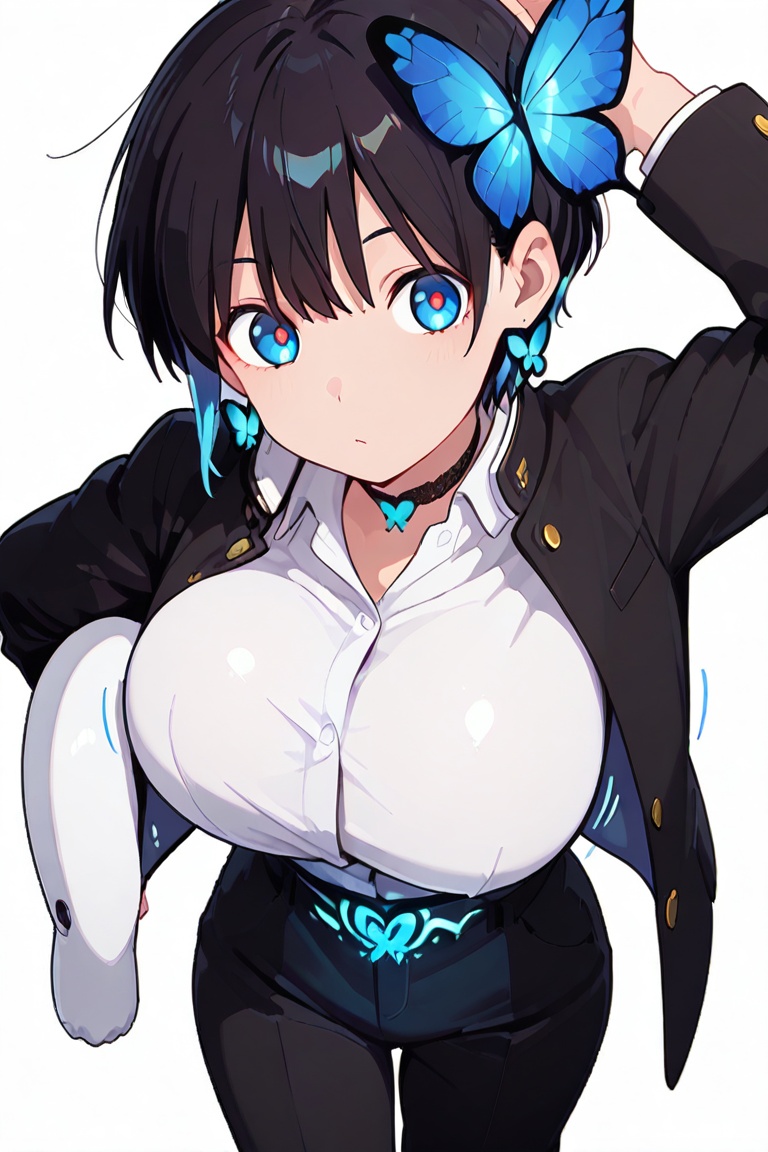 Glowing earrings & blue-under-layer hair,  Kiyoka-chan,  boyish style on Tensor.Art