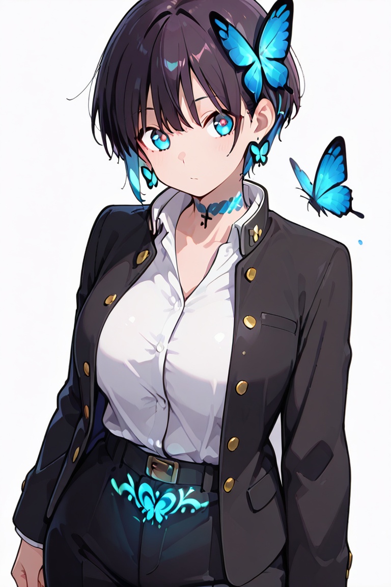 Glowing earrings & blue-under-layer hair,  Kiyoka-chan,  boyish style on Tensor.Art