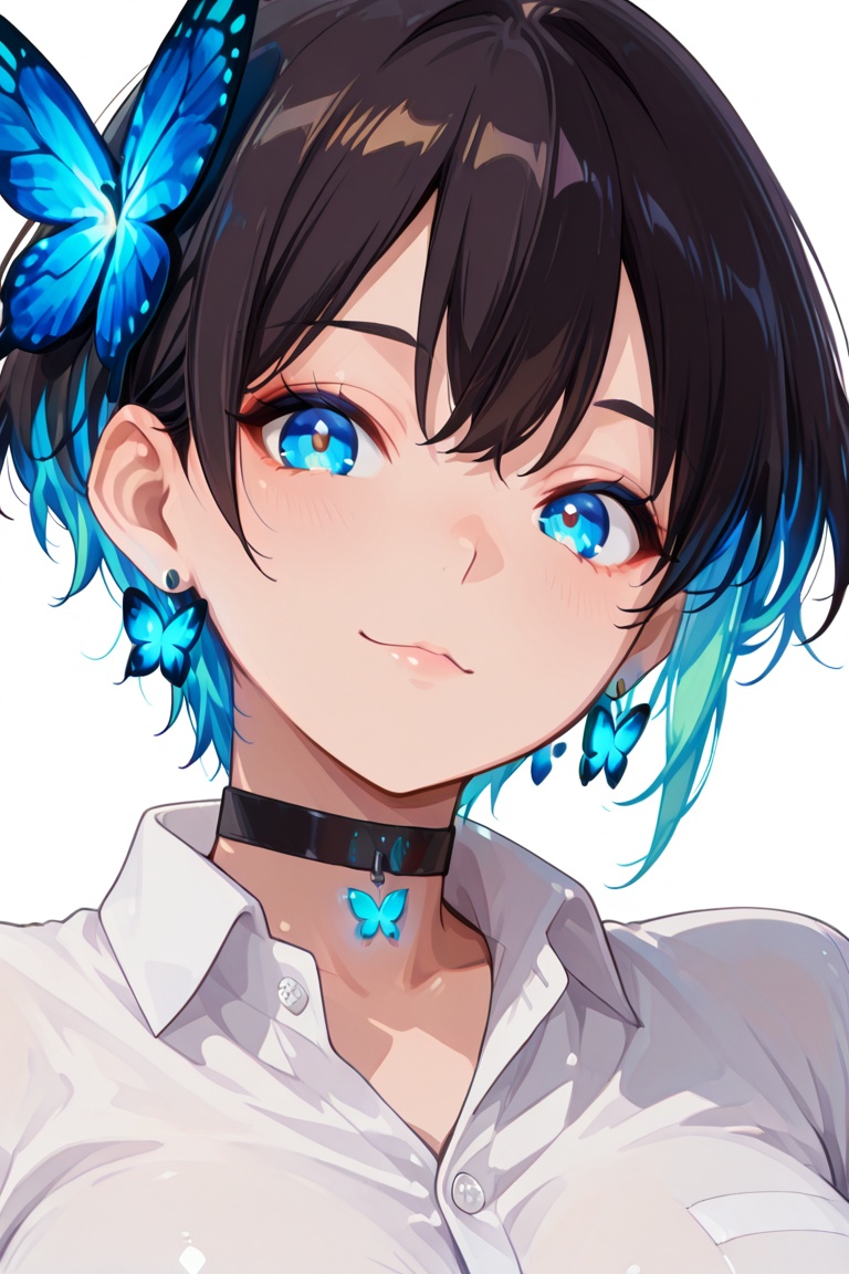 Glowing earrings & blue-under-layer hair,  Kiyoka-chan,  boyish style on Tensor.Art