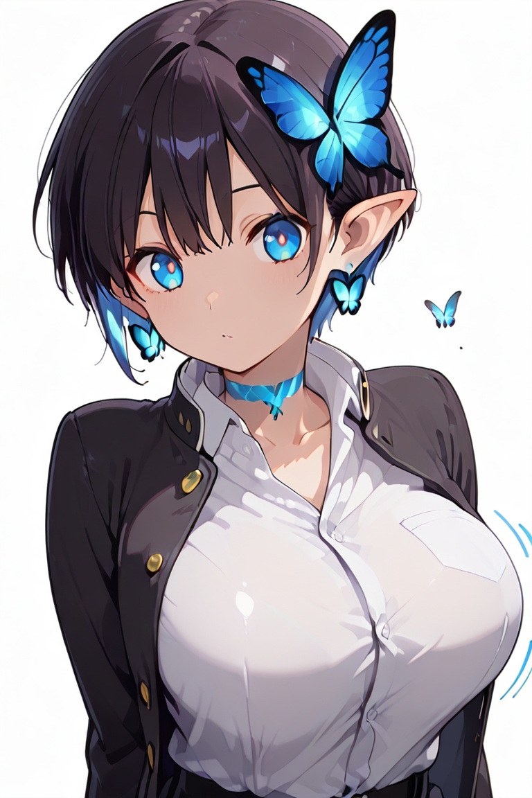 Glowing earrings & blue-under-layer hair,  Kiyoka-chan,  boyish style on Tensor.Art