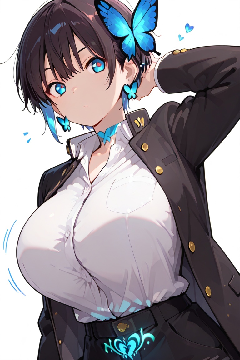 Glowing earrings & blue-under-layer hair,  Kiyoka-chan,  boyish style on Tensor.Art