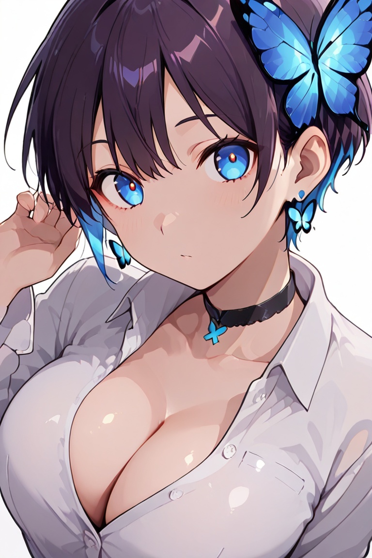 Glowing earrings & blue-under-layer hair,  Kiyoka-chan,  boyish style on Tensor.Art