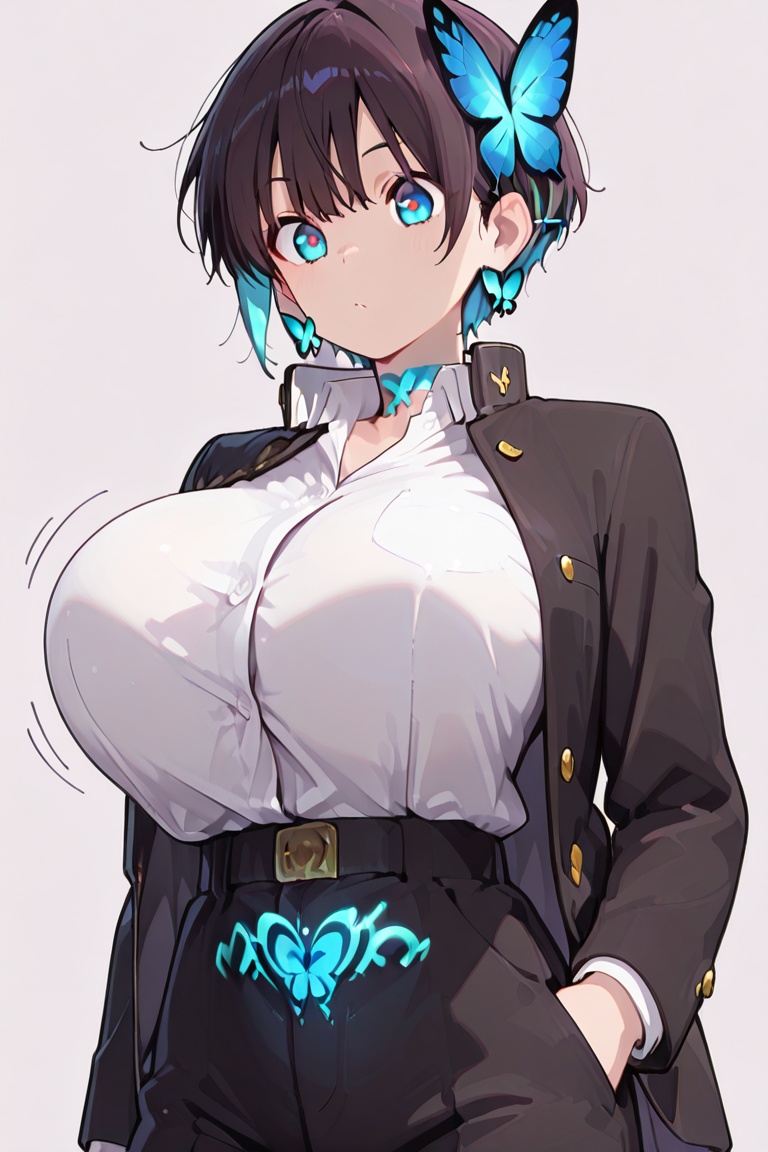 Glowing earrings & blue-under-layer hair,  Kiyoka-chan,  boyish style on Tensor.Art