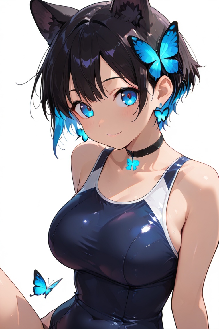 Glowing earrings & blue-under-layer hair,  Kiyoka-chan,  boyish style on Tensor.Art