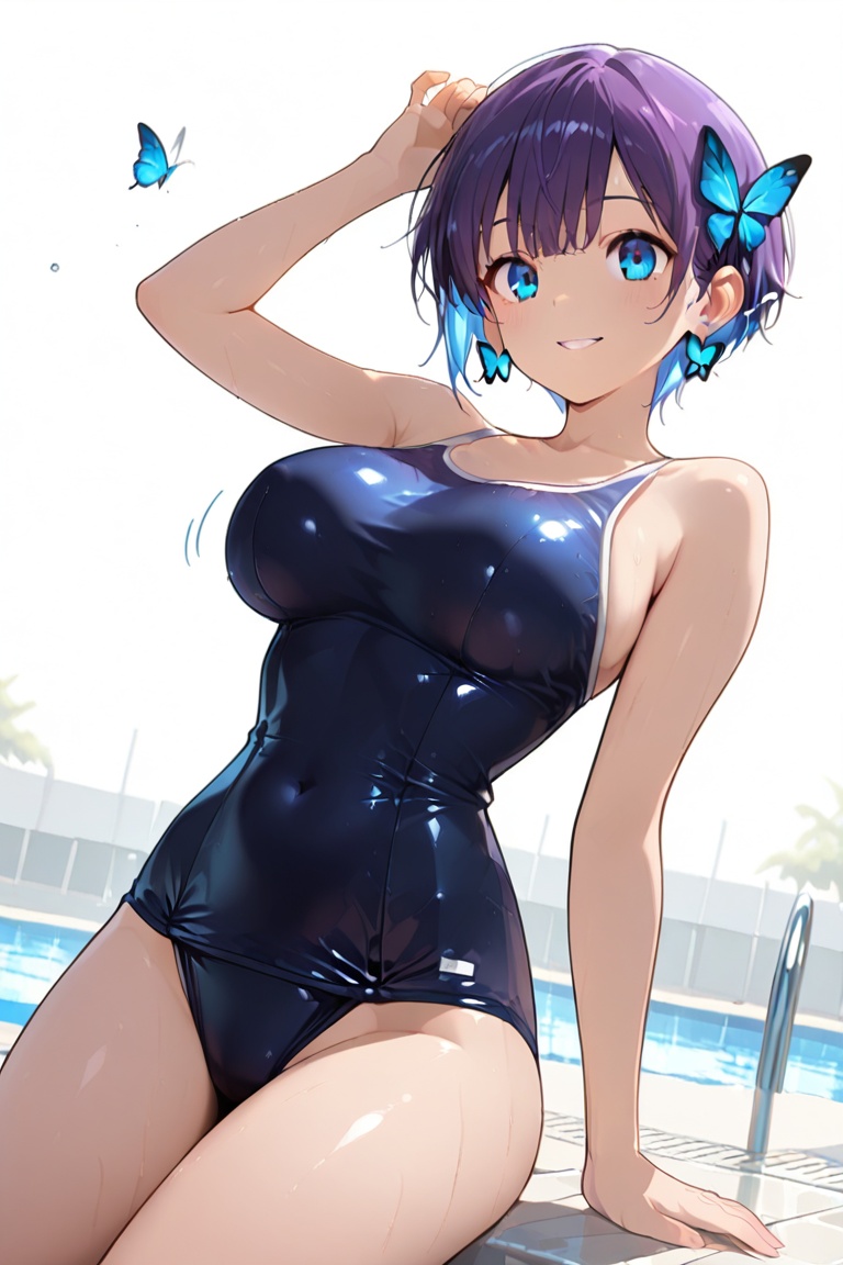 Glowing earrings & blue-under-layer hair,  Kiyoka-chan,  boyish style on Tensor.Art