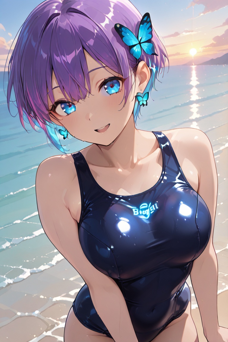 Glowing earrings & blue-under-layer hair,  Kiyoka-chan,  boyish style on Tensor.Art