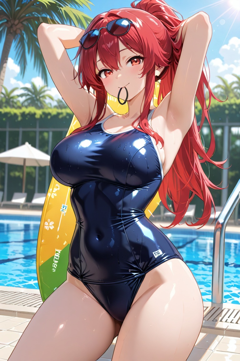 school swimsuit,  Swimsuit Action Big-breasted school swimsuit on Tensor.Art